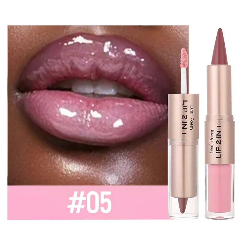 Brown Matte Lip Liner Lipstick Pencil Outlines Lip Contours 2-in-1 Mirror Glass Nude Brown Lip Gloss Makeup Waterproof Non Stick