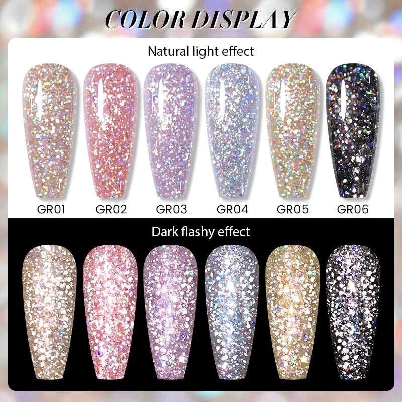 BORN PRETTY 10ml Sparkling Glitter Reflective Gel Nail Polish Sparkly Holo Shiny Pink Silver Black Gel Nail Art Salon Varnish