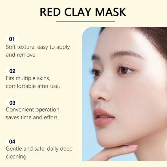 HOYGI Red Clay Mud Mask Deep Cleansing Oil Control Balance Antioxidan Shrink Pores Remove Blackheads Refreshing Facial Mask