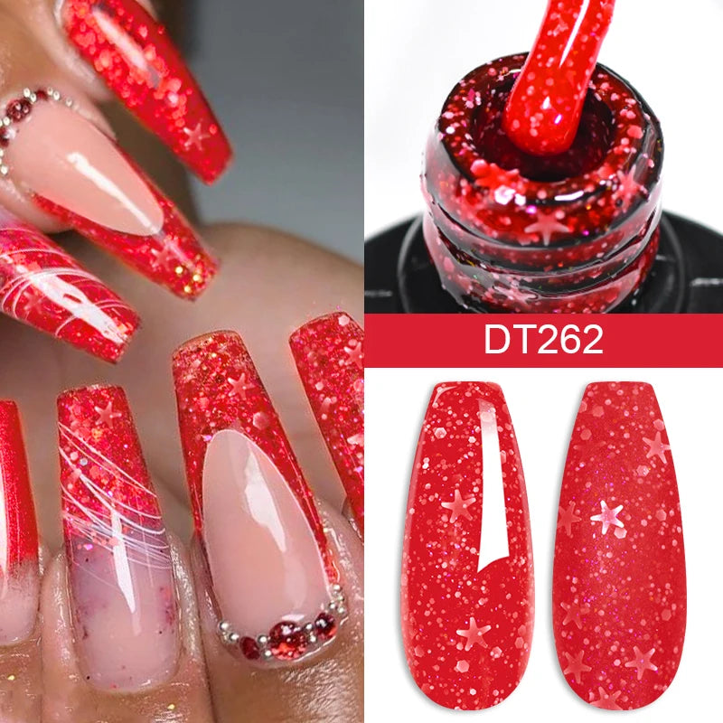 MEET ACROSS 7ml Glitter Gel Nail Polish Shiny Christmas Sequins Winter Color Semi Permanant Soak Off Nail Art Varnish Manicure