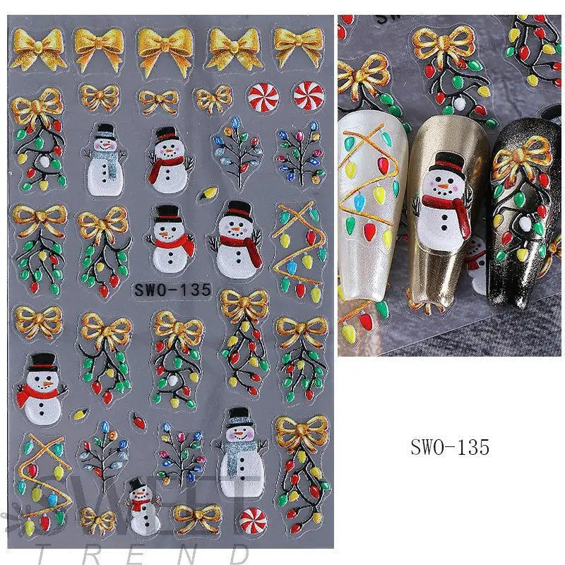 1Pcs 5D Gingerbread Man Snowflake Nail Stickers Christmas Pine Tree Cake Self-Adhesive Nail Decal Winter DIY Manicure Supplies