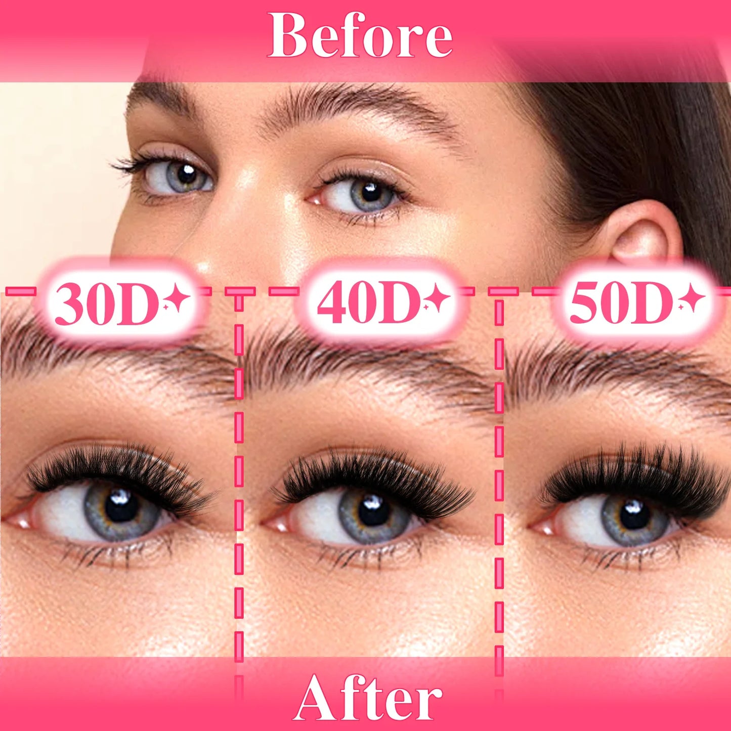 30D40D50D80D DIY Eyelash Extension Kit with Tweezers, Glue and Seal Reusable Single Eyelashes for Party Stage Festival Eye Makeu