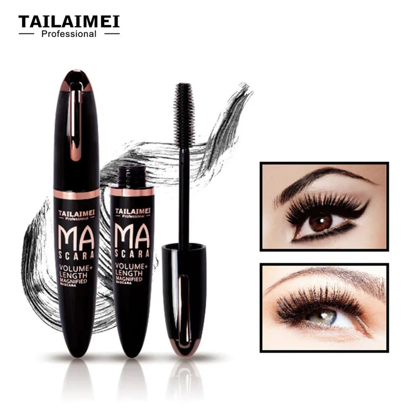 1 PC Waterproof 3D Mascara Thick Long Smudge-proof Plump Encrypted Long-lasting Curling Large Eye Makeup with 360° Spiral Brush