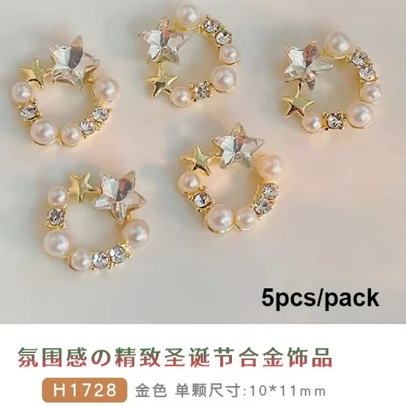 Flat Pearl Wreath Star Bowknot Butterfly Rhinestones Christmas Koi Metal Alloy Jewelry Nail Art Decorations Manicure Accessories