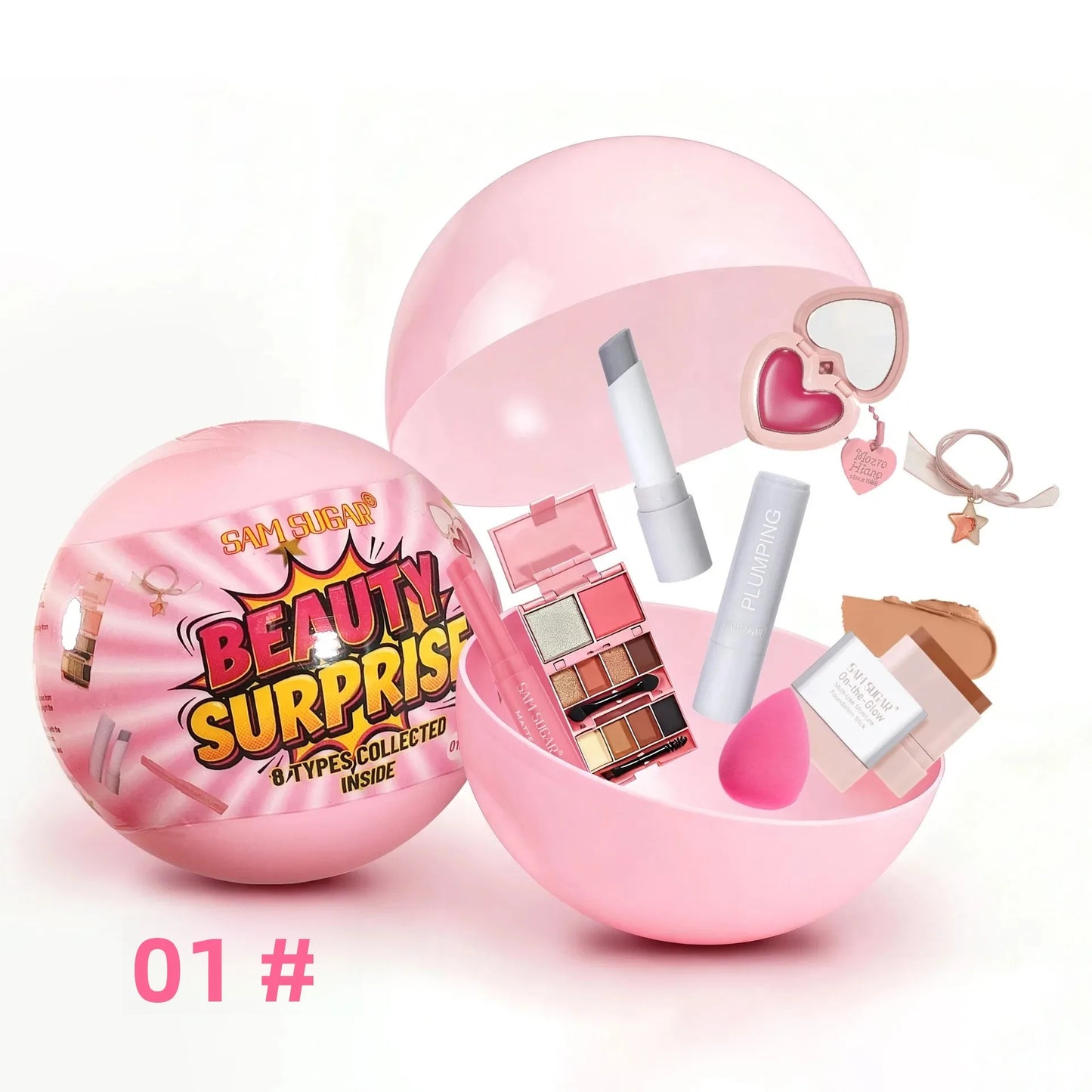 7PCS Christmas Mini Makeup Set - Lipstick Concealer Blush Puff 5-In-1 Palette Creative Ball Packaging For Daily Beginners Holida