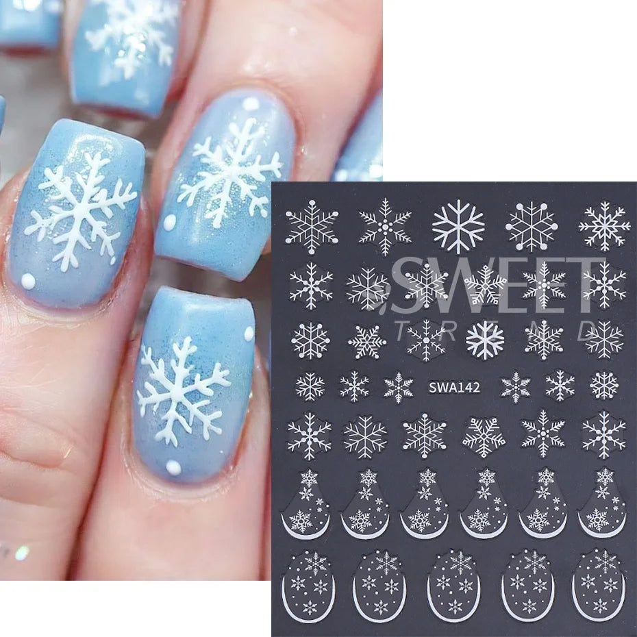 3/6pcs Christmas Nail Art Stickers 3D Snowflake Bow French Line Design Decals DIY Self-Adhesive New Year Manicure Decoration