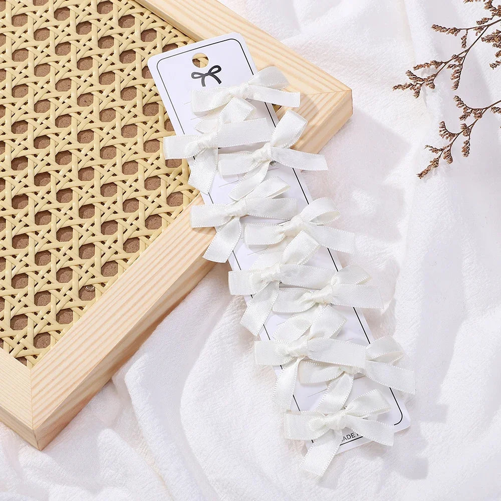 RAINBOW BOWS 10Pcs Kids Sweet Solid Color Mini Bows Hair Clip Baby Girls Ballet Style Ribbon Braided Hair Accessories Wholesale