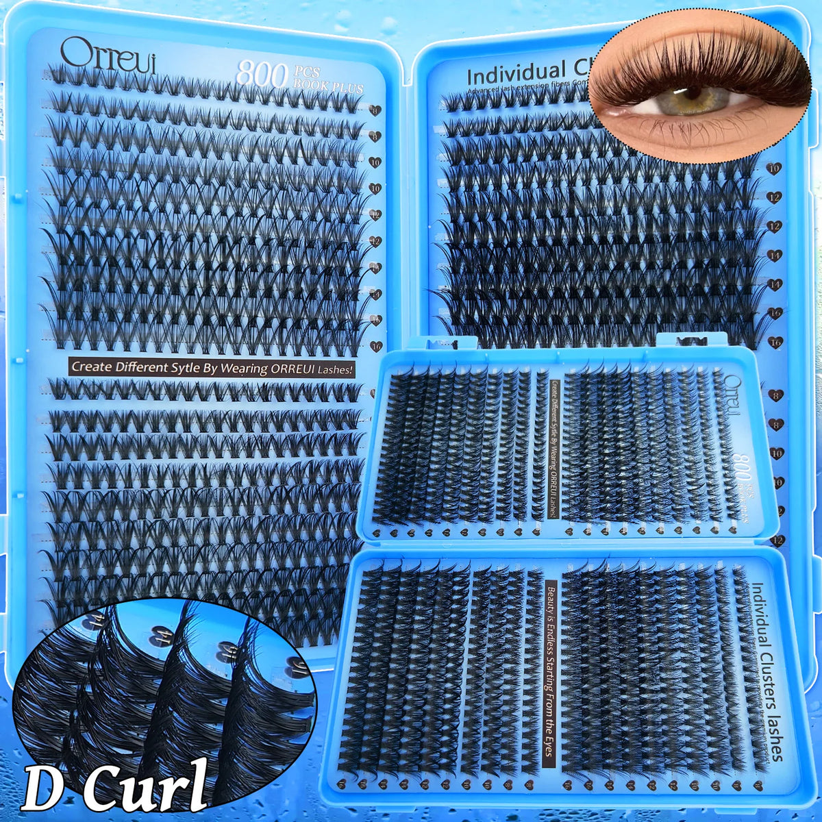 800Pcs Individual Cluster Lashes D Curl 30D 40D 50D 60D Mixed 8-16mm DIY Lash Extensions Wispy Volume False Eyelashes
