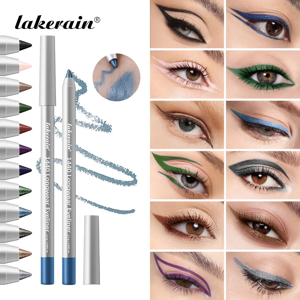 Lakerain Longwear Eyeliner 24h Long-lasting Wear Waterproof Smudge-proof Smooth Precise Application Smokey Eyeliner 12 Color