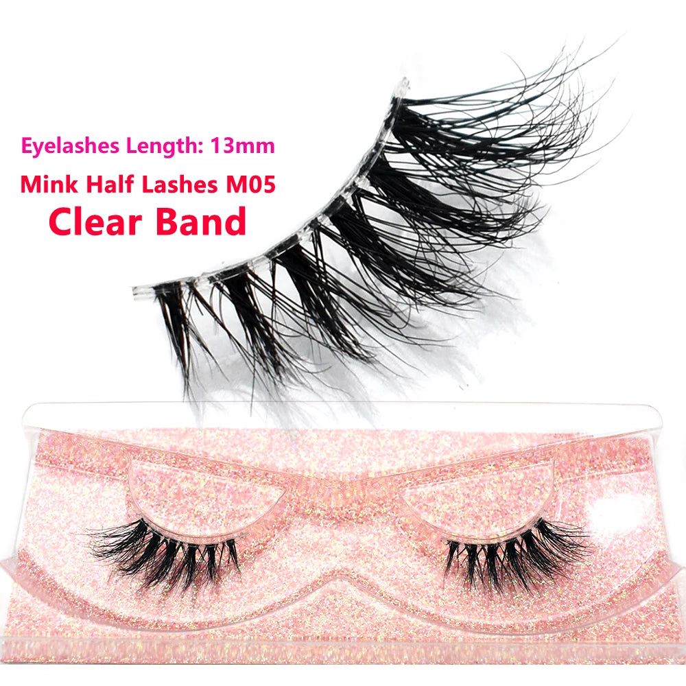 Half Eye Lashes Natural 3D Mink Short False Eyelashes Fluffy Wispy Cross Strip Fake Lashes Soft Half Eyelashes Extension Makeup