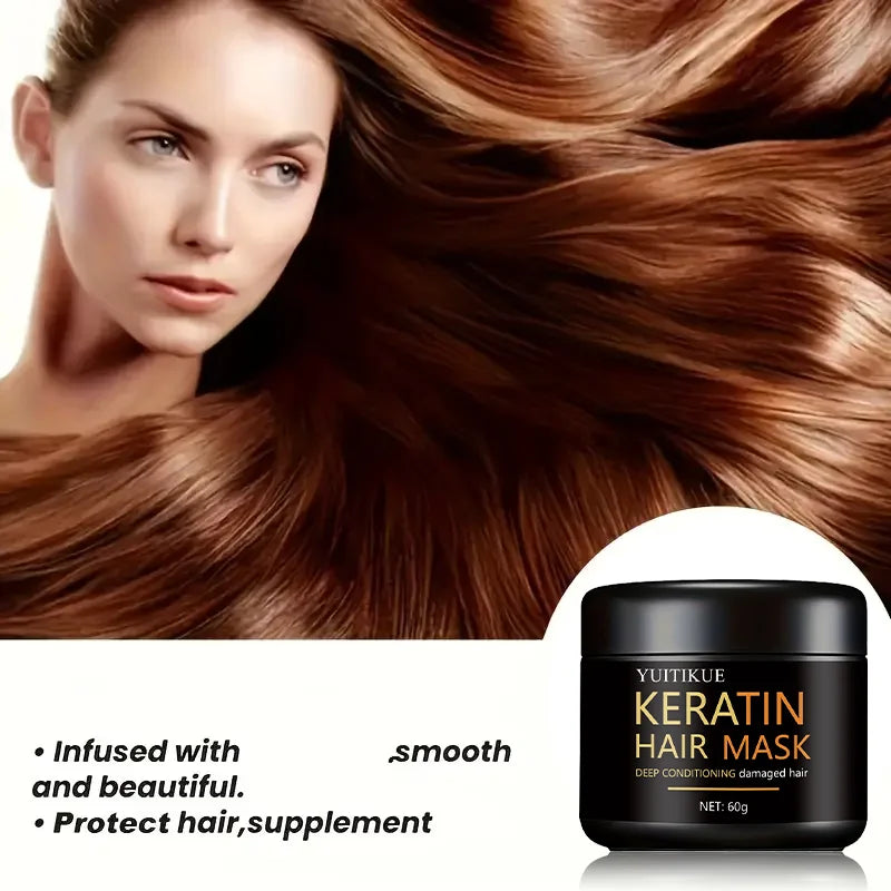 Keratin Hair Mask - Quickly Repairs Damaged and Frizzy Hair, Smooth and Shiny, Straight Hair, Deep Nourishing Hair Care