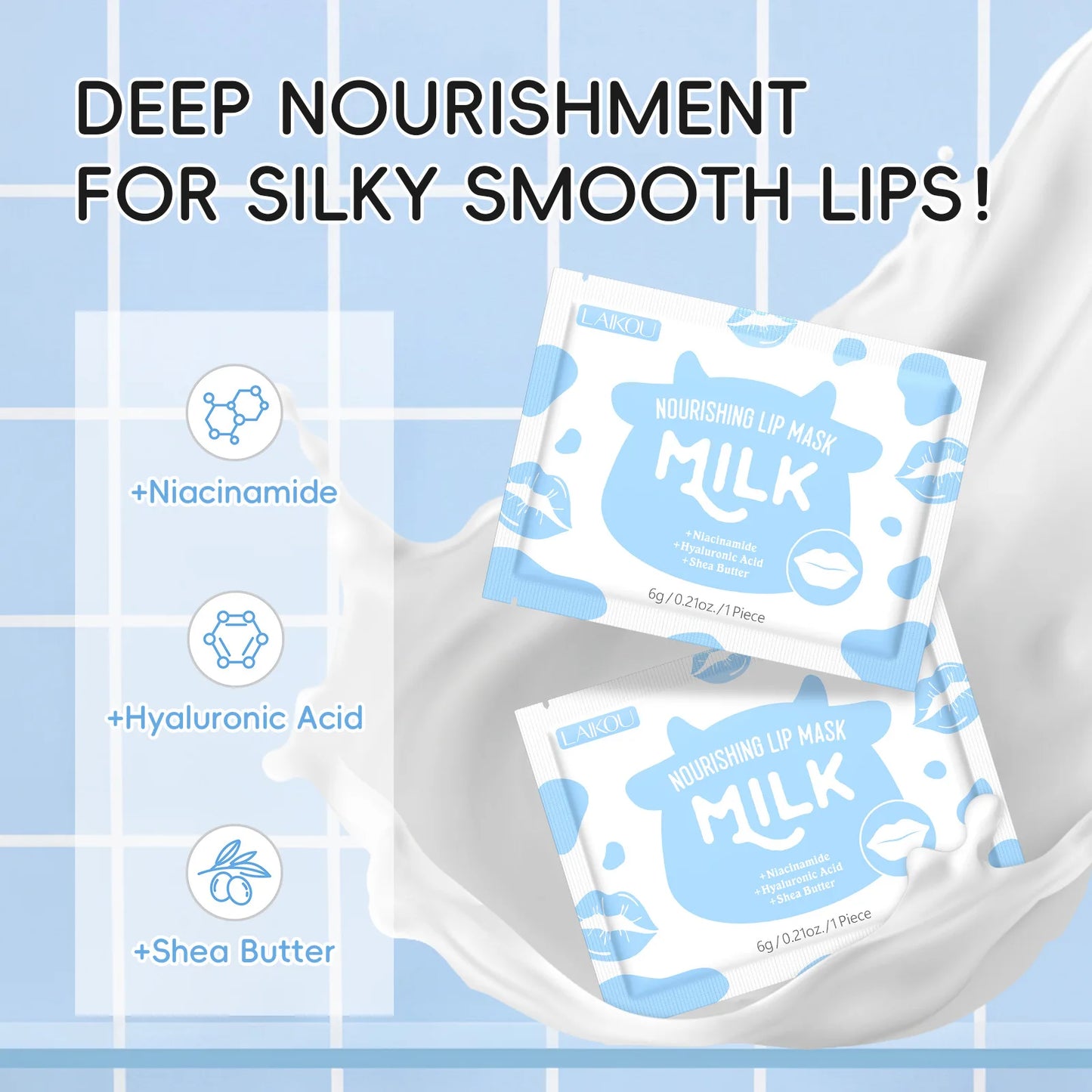 Laikou Milk Lip Mask Hydrating Repair Remove Lines Blemishes Lighten Lip Line Collagen Gel  Lips Pad Patches Skin Care Product