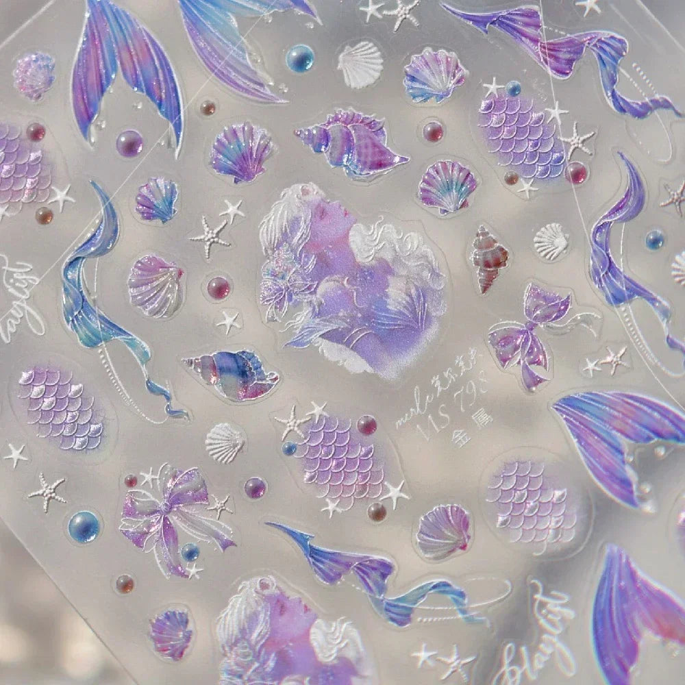 Magical Blow Bubbles Goldfish Bunny Rabbit Cat Kitten Shape Shiny Dreamy Bubbles 5D Nail Art Decorations Sticker Manicure Decal