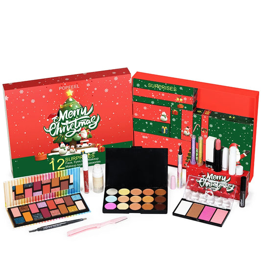 Christmas Countdown Calendar Makeup Kit 12pcs Face Makeup Kit Lipstick Eye Shadow Concealer Cosmetic Christmas Gift Box for Girl