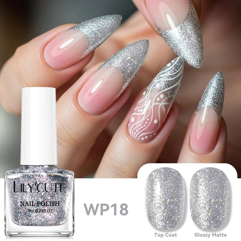 LILYCUTE 7ml Dark Red Nail Polish Water-based Colorful Glitter Sequins Air Dry No Need Cure Nail Art Supplies Gorgeous Color