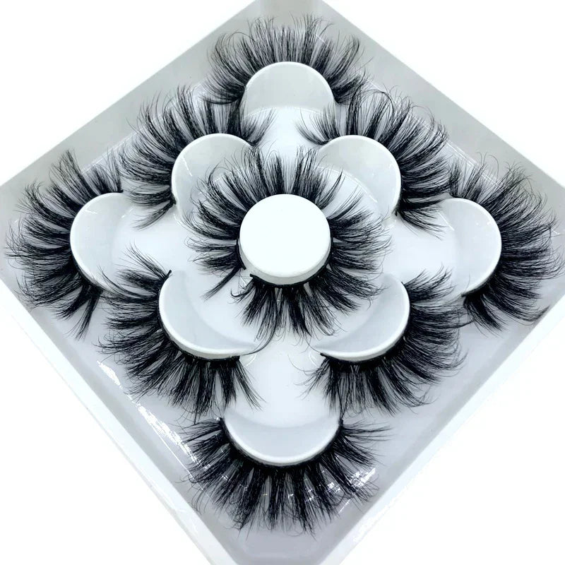 AMSDCN 5 Pairs 3d Mink Dramatic Volume Lashes Bulk Faux Thick Long Wispy Natural Mink Lashes Pack Short Wholesales Natural False