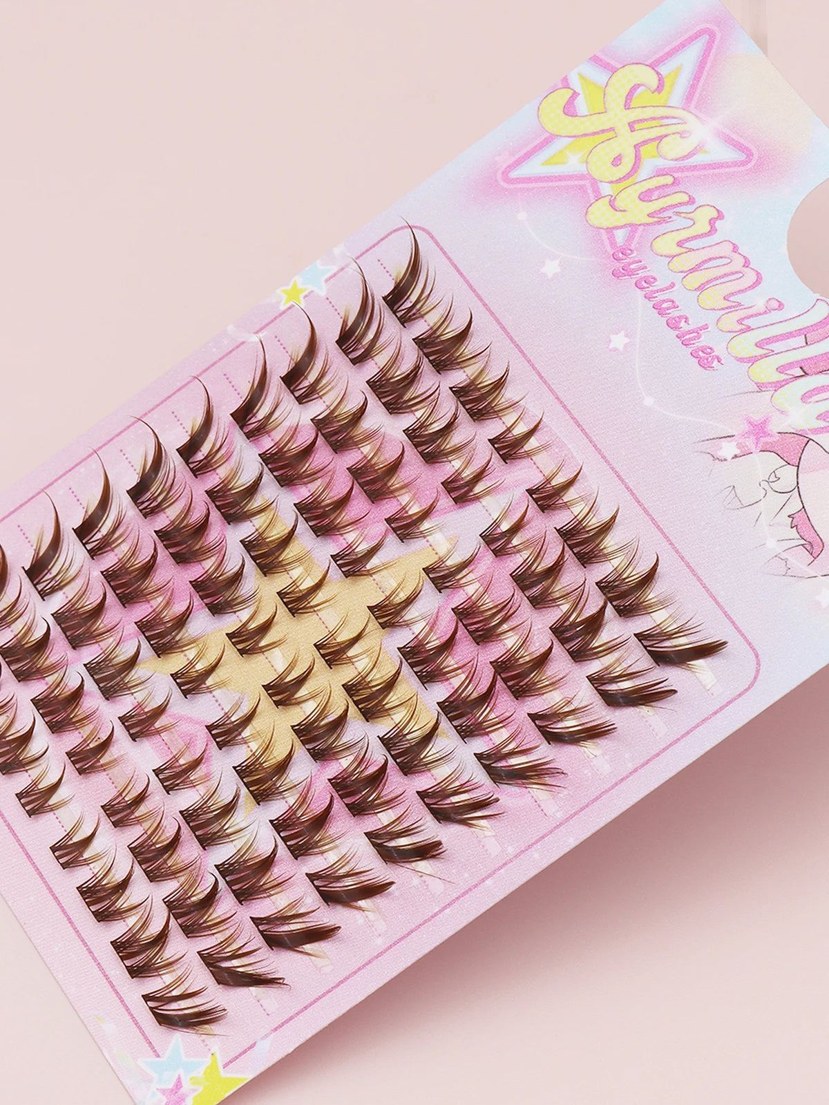 80 Clusters of Brown Natural Fox-Style Cat Eye False Eyelashes Makeup Tools, Natural Segmented Eyelash Bundles Makeup Tools