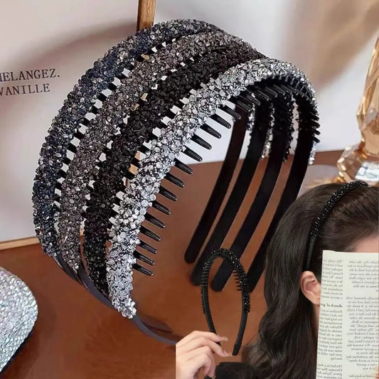 Non-slip Rhinestone Hair Hoops Bands Fashion Plastic Rhinestone Headband Women Toothed Elastic Headbands Shiny Luxury Hair Hoops