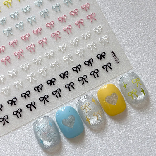 Embossed Colorful Bows Nail Art Stickers Sweet Laser Gold Silver Bowkonts Self Adhesive Nail Art Stickers Decoration Decals DIY