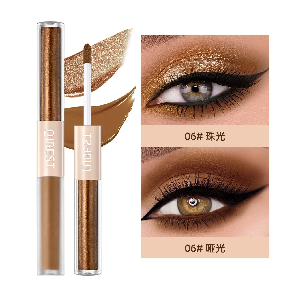 QIBEST Double-ended Flash Liquid Eyeshadow Contour Blush Pigment Silk Flash Matte Natural Blush Makeup Cream