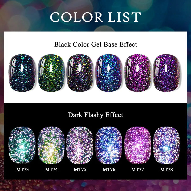 7ml MEET ACROSS Champagne Rainbow Reflective Glitter Gel Nail Polish Laser Sparkling Hybird Soak Off Nail Art UV LED Varnishes