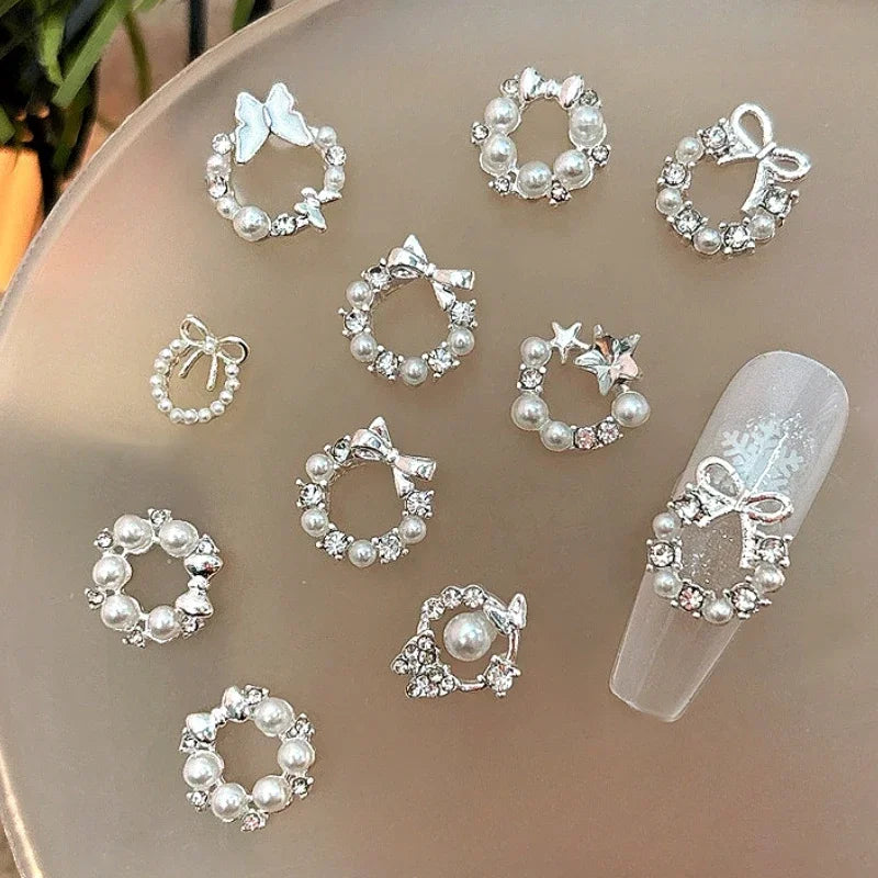 Flat Pearl Wreath Star Bowknot Butterfly Rhinestones Christmas Koi Metal Alloy Jewelry Nail Art Decorations Manicure Accessories