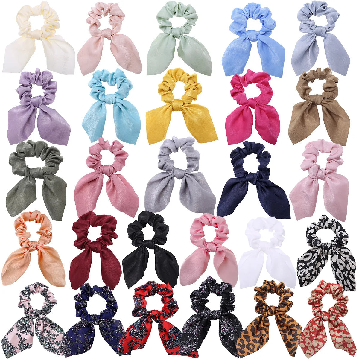Fashion Floral Leopard Print Scrunchie Bowknot Hair Rope Women Girls Ponytail Holder Hair Ties Elastic Bands Hair Accessories
