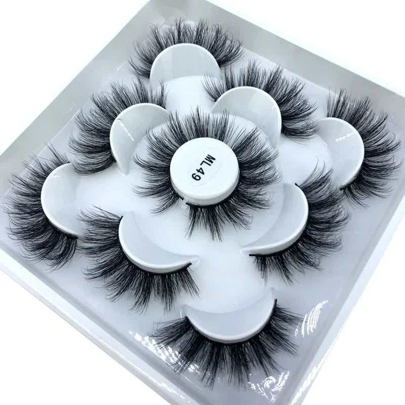 AMSDCN 5 Pairs 3d Mink Dramatic Volume Lashes Bulk Faux Thick Long Wispy Natural Mink Lashes Pack Short Wholesales Natural False