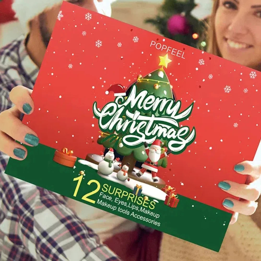Christmas Countdown Calendar Makeup Kit 12pcs Face Makeup Kit Lipstick Eye Shadow Concealer Cosmetic Christmas Gift Box for Girl
