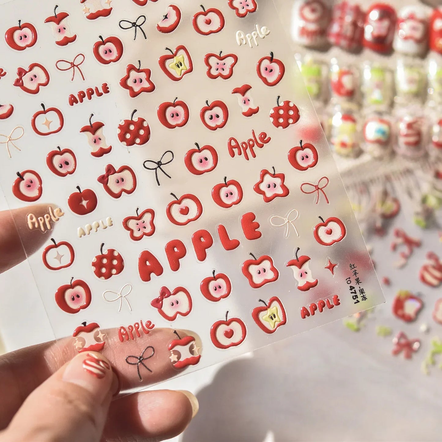 Lovely Red Fruit Strawberry Cherry Bowknot Love Heart Star Silk Ribbon 5D Nail Art Stickers Chic Self Adhesive Manicure Decal