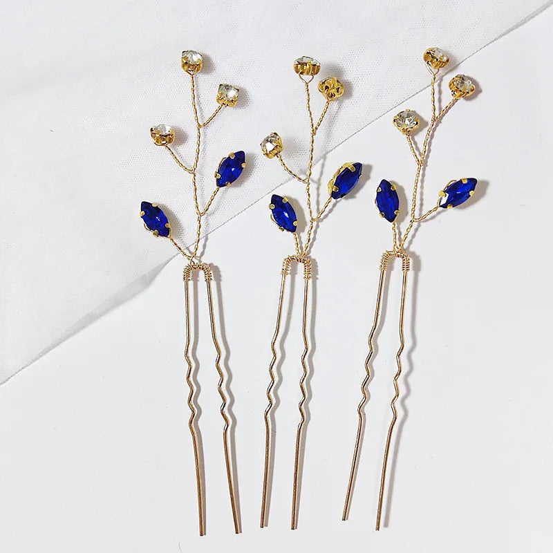 Vintage Blue Rhinestone Hair Comb Wedding Hair Accessories Bridal Hair Clip Headpiece Jewelry Bride Tiara Hair Ornament Gift