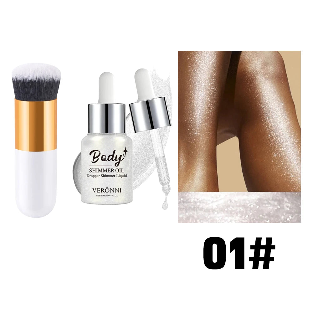 Body Shimmer Oil Set Liquid Highlighter Long Lasting Sequin Illuminating Moisturizing Highlight Facial Contour Brightening Mak