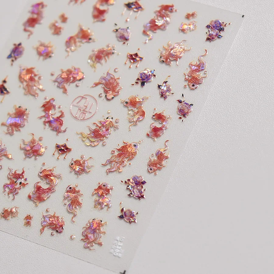 Magical Blow Bubbles Goldfish Bunny Rabbit Cat Kitten Shape Shiny Dreamy Bubbles 5D Nail Art Decorations Sticker Manicure Decal