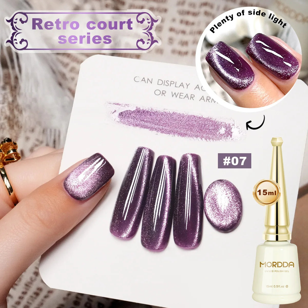 15ML Retro Glitter Cat Magnetic Nail Gel Polish t Cat Eye Holographic Reflective Semi Permanent UV Gel Soak Off Sparkling Nail A