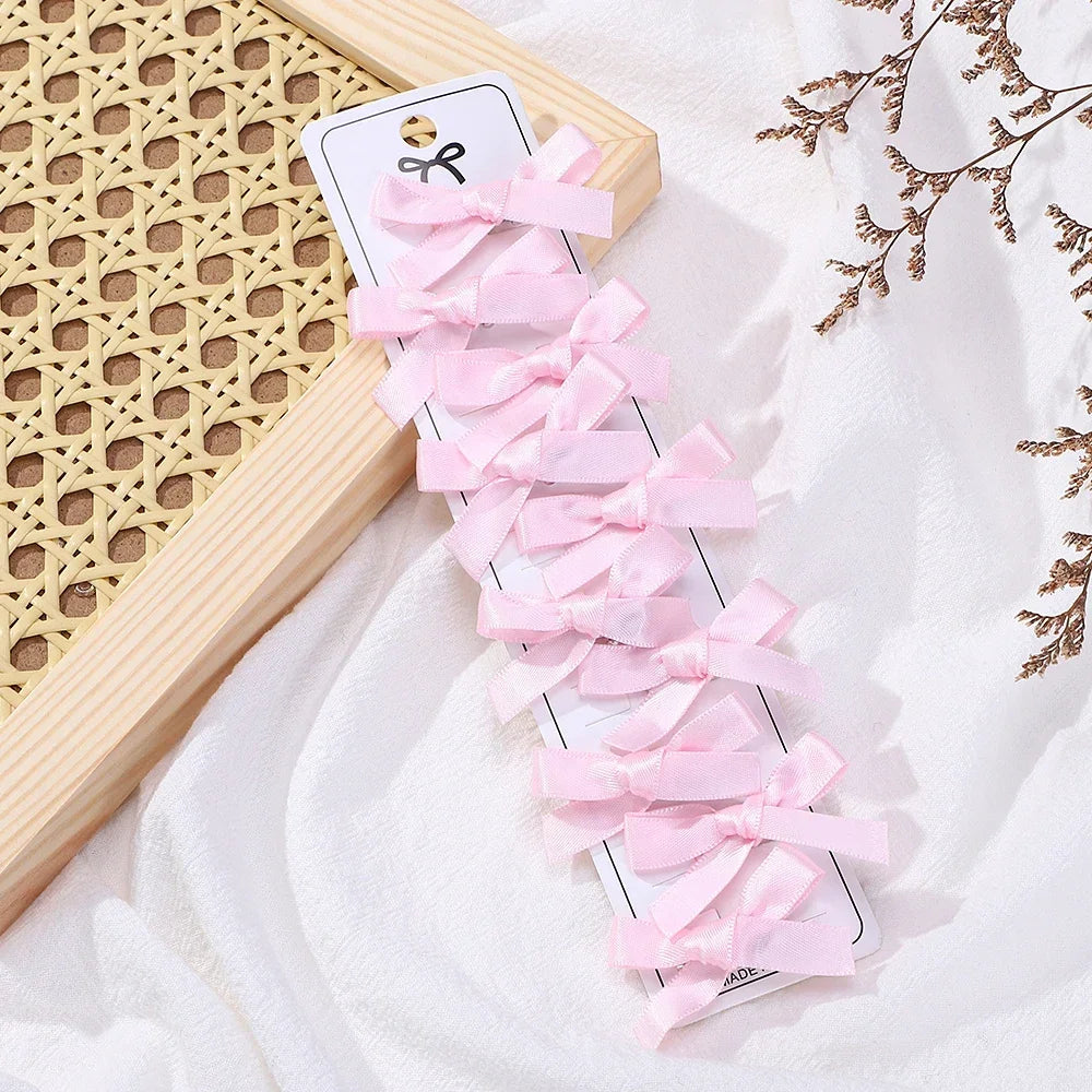 RAINBOW BOWS 10Pcs Kids Sweet Solid Color Mini Bows Hair Clip Baby Girls Ballet Style Ribbon Braided Hair Accessories Wholesale