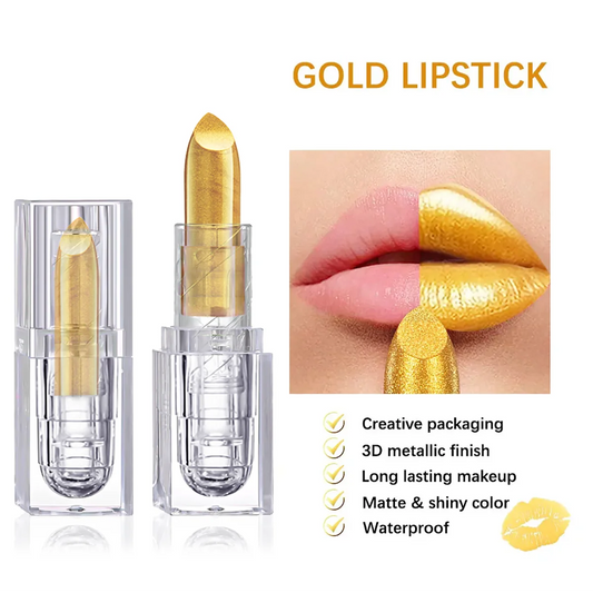 High-pigmented Gold Lipstick Shiny Metallic Matte Velvet Waterproof Long Lasting Sexy Gold Lip Gloss Women Lip Makeup