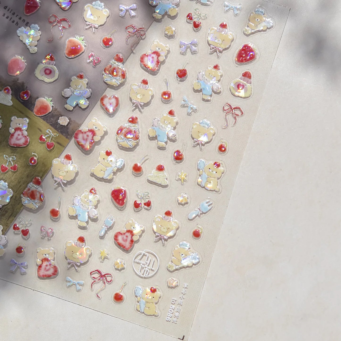 1pcs Cute Small Cat Claw Cherry Nail Art Charms Stickers Shiny 5D Jelly Cherry Pudding Bows Design Adhesive Sliders Nail Decals