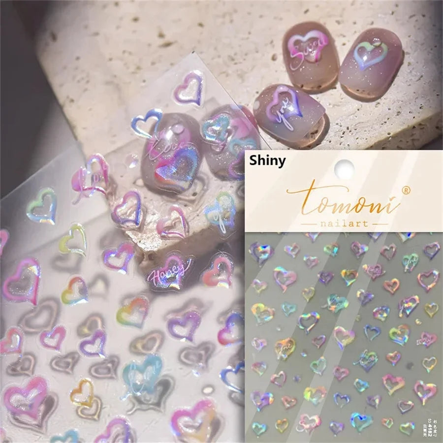 1 piece 5D color crystal star nail stickers high quality love shiny silver hollow smear rainbow flower jelly design nail sticker
