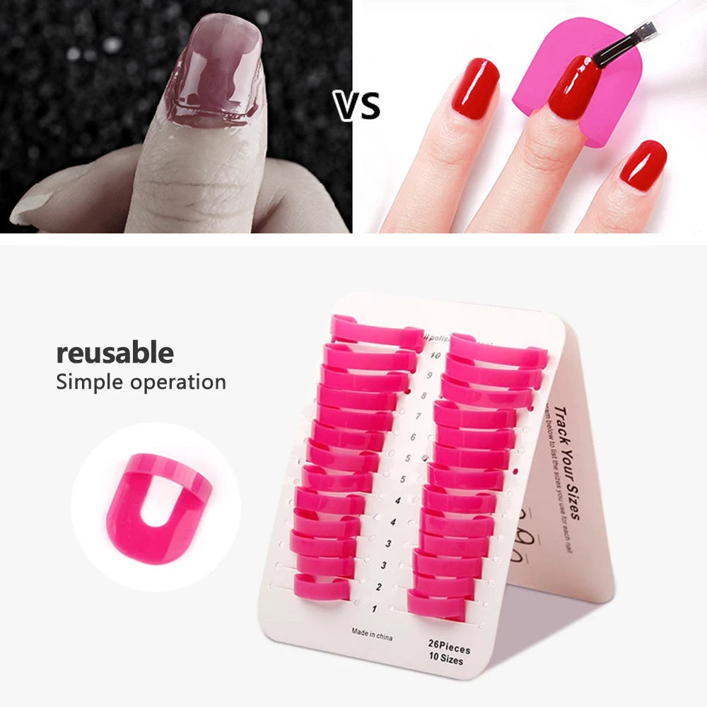LINMANDA 26Pcs Nail Polish Protector for Fingers Nail Polish Guard Soft Plastic U Shield Skin Cuticle Protector Nail Art Tools