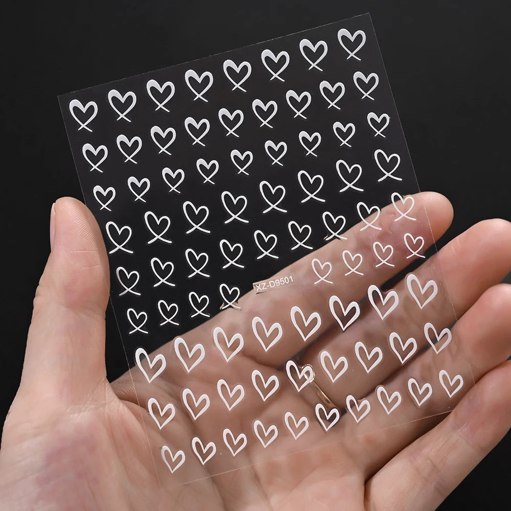 8Pcs 3D French Love Heart Nail Stickers Hollow Sweetheart Nail Decals DIY Valentine's Day Adhesive Sliders Manicure Decorations
