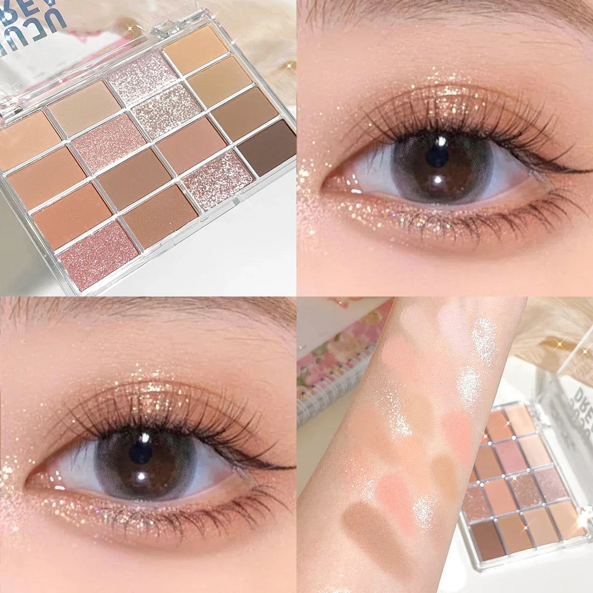 16-Color Eyeshadow Palette Matte & Shimmer – Nude Earth Tones, Silky Blendable Texture, Korean Style Natural Eye Makeup Look