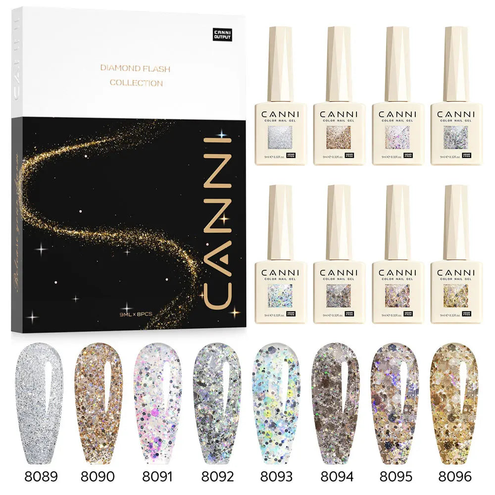 CANNI Gel Nail Polish Glitter Diamond Sparkle Color Collection Gorgeous Color HEMA FREE Soak Off UV LED Semi Permanent AurorGel