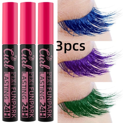 3pcs Colorful 3D Eye Blue Green Purple Mascara Waterproof Lengthens Eyelashes Extension Silk Fiber Mascare Long Lasting Eye Makeup for Women Cosmetic Korean Make up