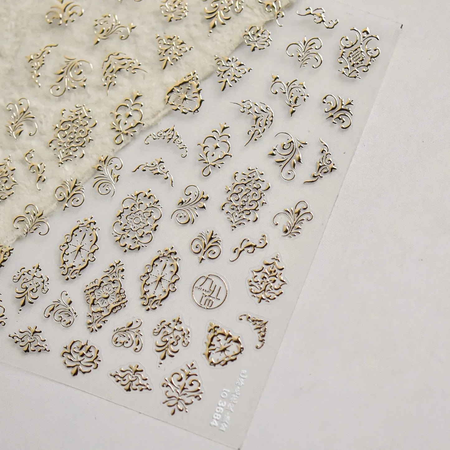 Elegant Gold Scepter 5D Nail Art Stickers Gorgeous Gemstone Luxury Courtly Pattern Necklace Frame Self Adhesive Manicure Decals