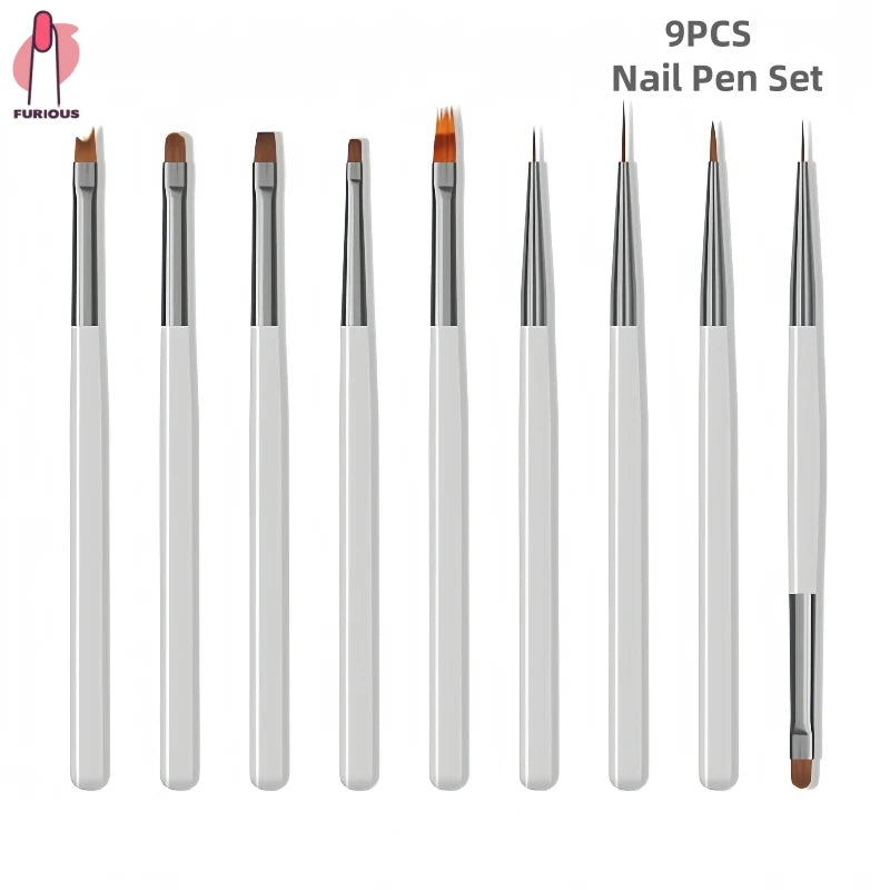 9PCS Nail Art Brushes Professional Nail Art Painting Pen Liner DIY Brush for Nail Art Design Manicure Tool Brown and Gray