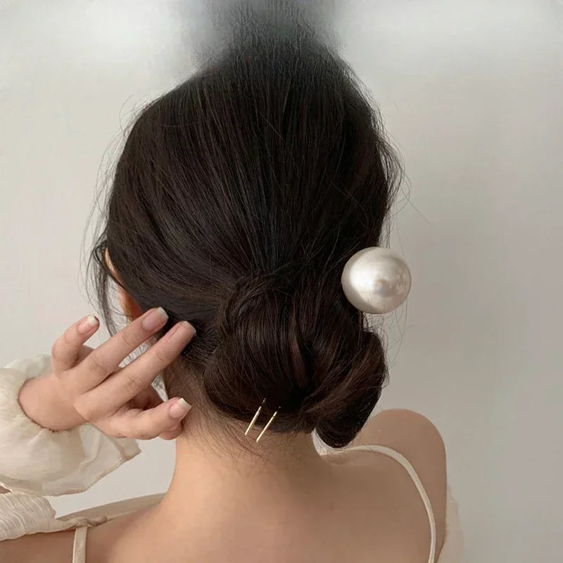 Korean U Shaped Hair Pins Vintage Elegant Pearl Hairpins Metal Bobby Hair Styling Grips Hair Bun Clips Women Girls