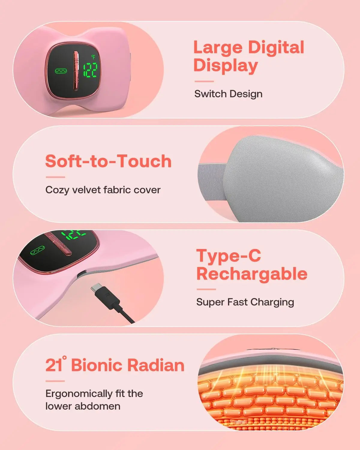Menstrual cramp heating pad, portable period heating pad, pain relief heating pad for menstrual cramps, back or abdominal heatin