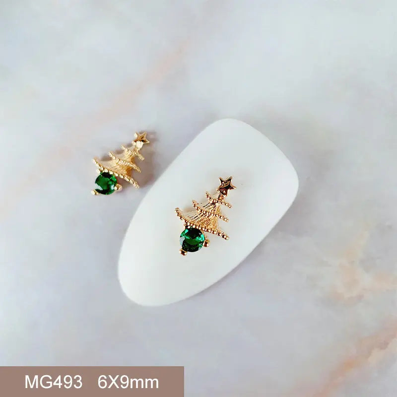 10pcs 3D Alloy Christmas Tree Bells Nail Art Zircon Pearl Metal Manicure Nails Accessories DIY Nail Decorations Supplies Charms