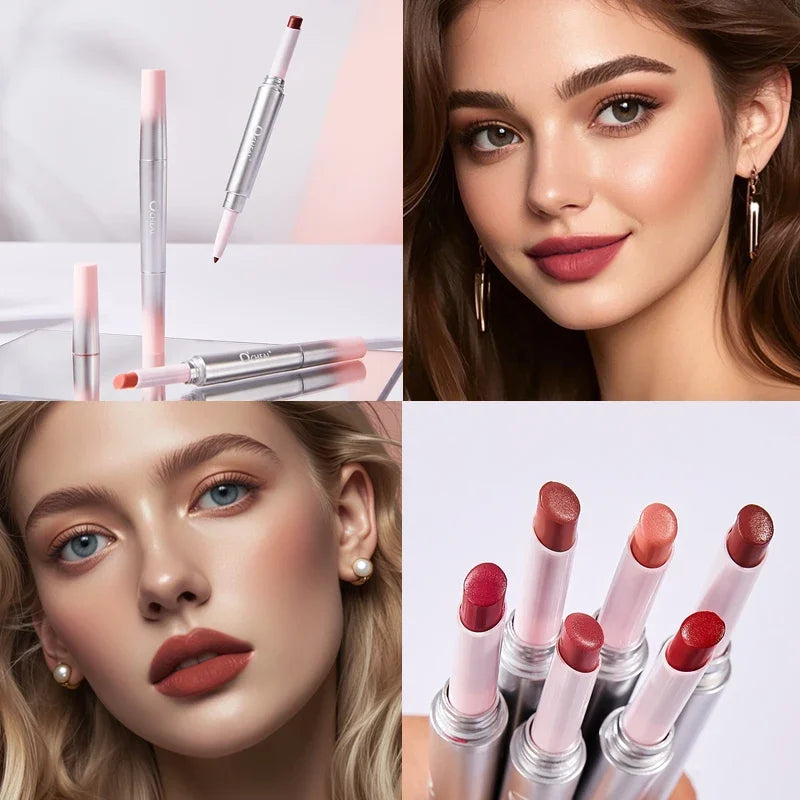 Matte Lip Liner Lipstick 2 In 1 Pen Long Wearing Non Transfer Sexy Red Rotating Double Headed Makeup Cosmetics