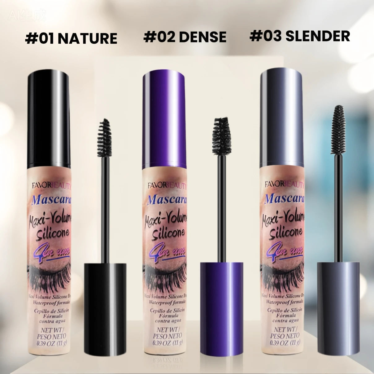 3-Pack Volumizing Mascara Set Includes three different brush heads, waterproof, long-lasting, creates thicker lashes.